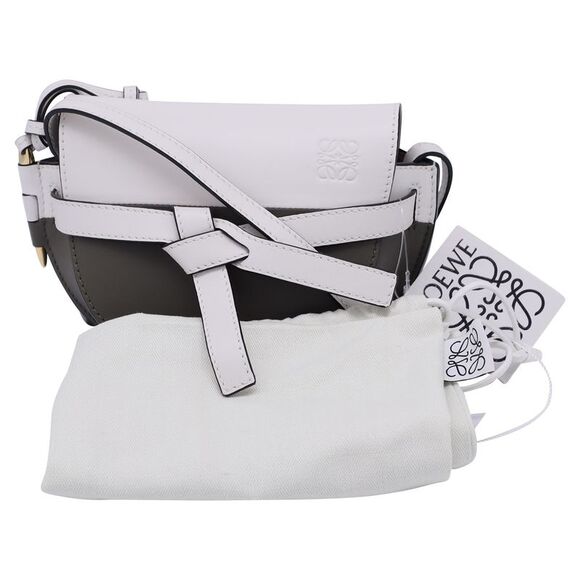 Loewe Mini Gate Dual Shoulder Bag in Olive and White Calf Leather - Picture 9 of 9